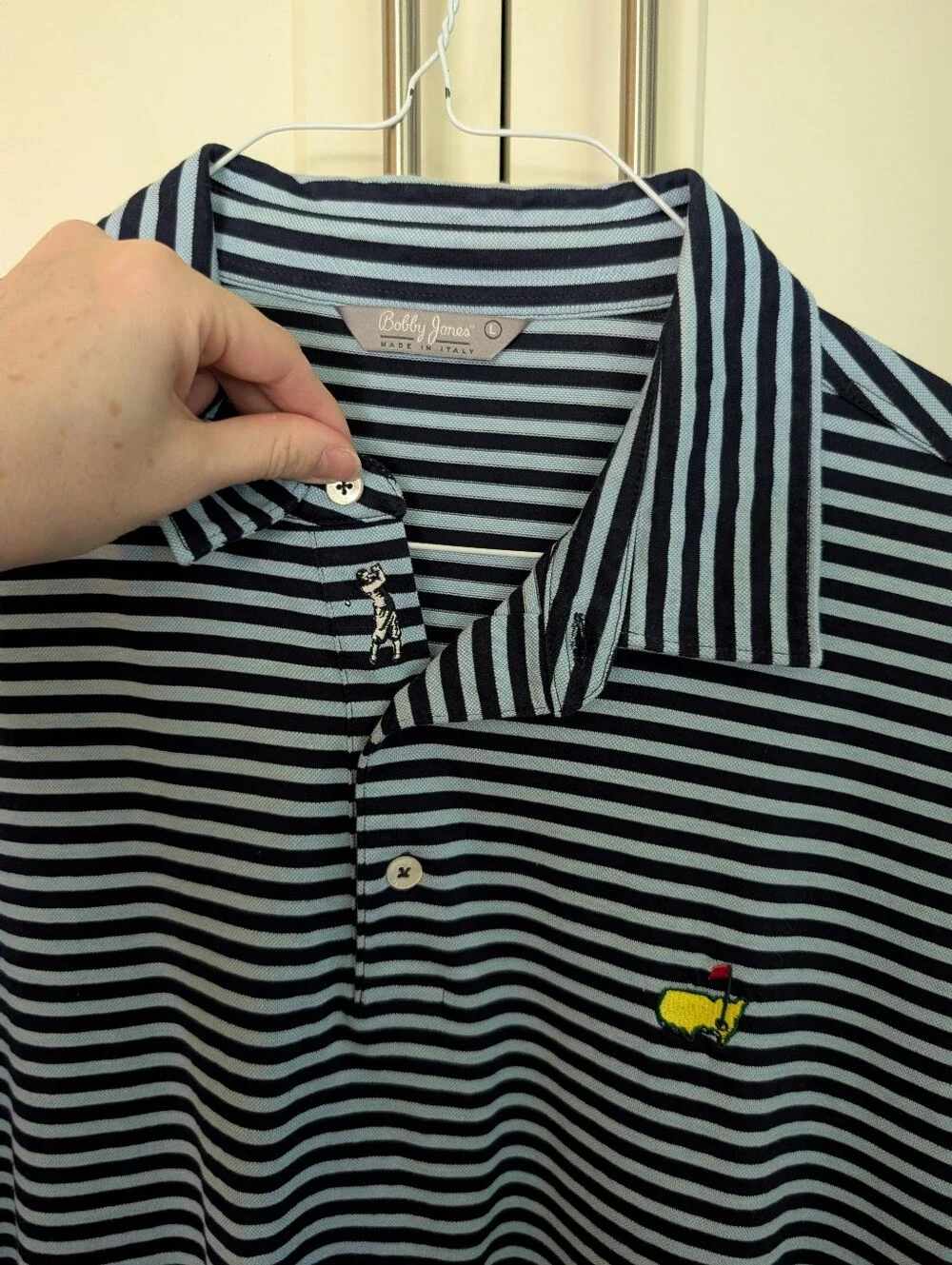 Bobby Jones Masters‎ Polo Navy Striped Polo with Masters Logo